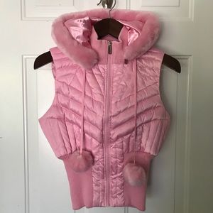 Bebe Sport Pink Down Puffer Vest Wfur 